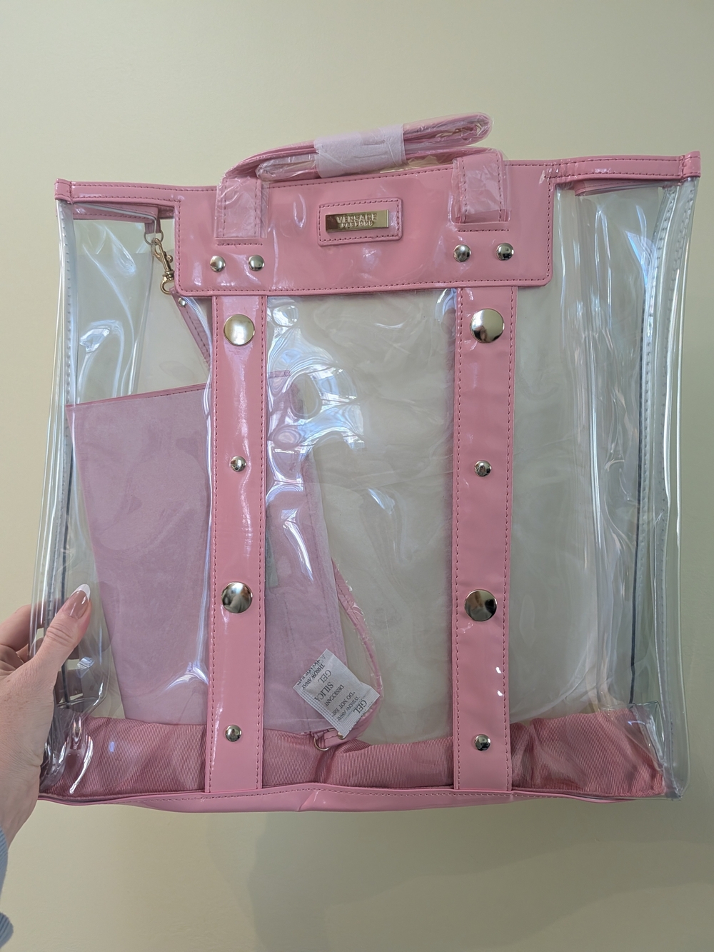 Versace Pink Clear Tote Bag with Removable Pouch